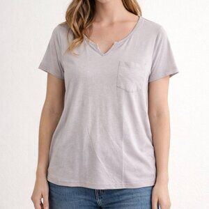 Womens T Shirt Tee Short Sleeve Gray Size Medium Pocket Summer Casual NWOT